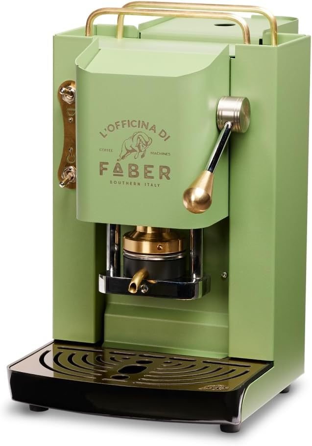 Faber PRO Total Deluxe cafyera en laiton, dosytes ESE 44 mm, depósito 1,3 L, blanco/Cherry Red