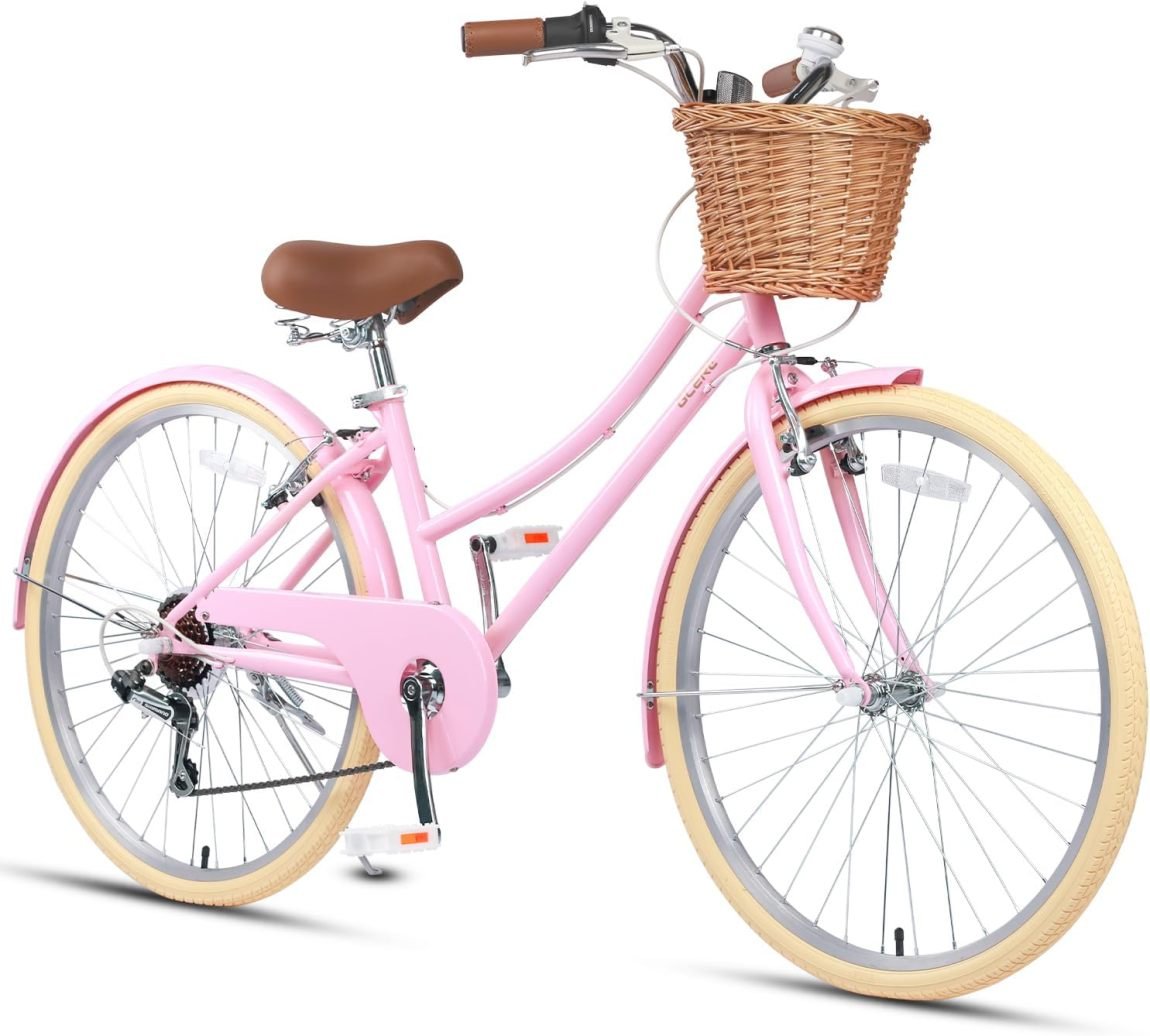 Glerc Missy biciclya de ville fille 20/24/26″ – 6 velocidads, style cruiser hybride, panier en mimbre, dès 6 ans, plusieurs coleurs