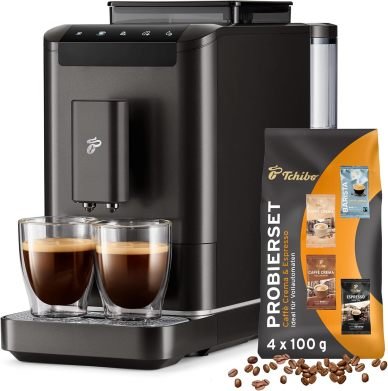 Tchibo Esperto2 Caffè cafyera automático con fonction 2 tasses para Caffè Crema y espresso, Granite Black – baúlt décoverdee café offert