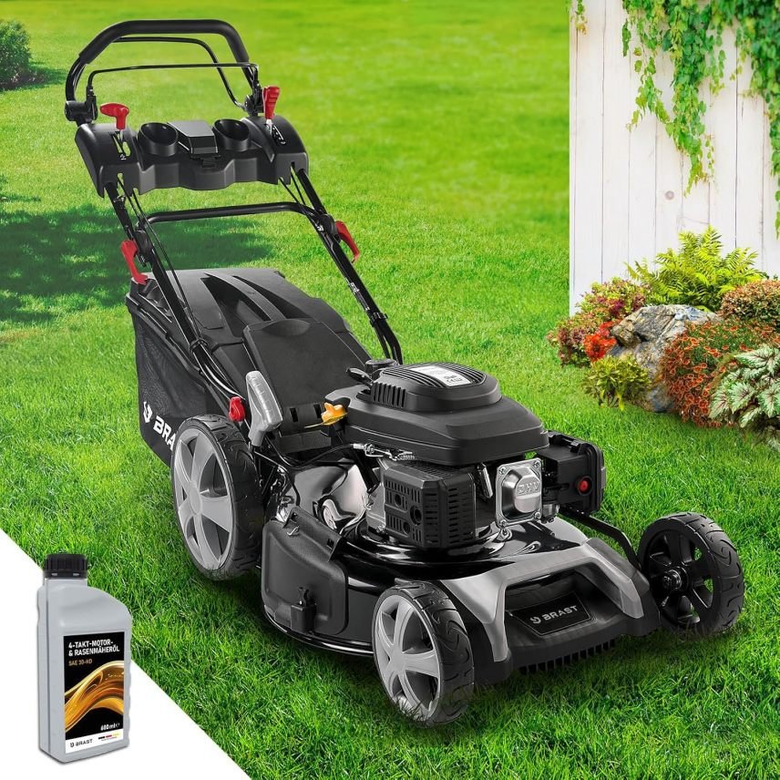 BRAST Cortacésped thermique autotractée – 5,2 kW (7 ch), cope 55 cm, altura 30–80 mm, bac 60 L, moteur 4 temps OHV, châssis acier, Power