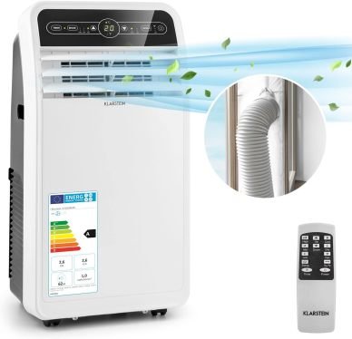 Klarstein aire acondicionado mobile con tuyau d’évacuation 4-en-1 – ventilador, déshumidificateur, mode nuit, 9 000 BTU, faible consommation, para maison