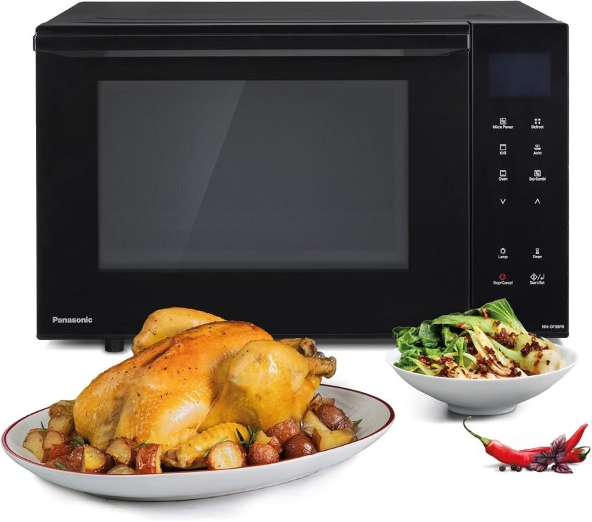 Panasonic NN-DF38PBEPG Micro-ondes combiné + grill – 1000 W, 23 L, technologie Inverdeer, mode Eco Combo, cavité plate, 16 programmes auto, negro
