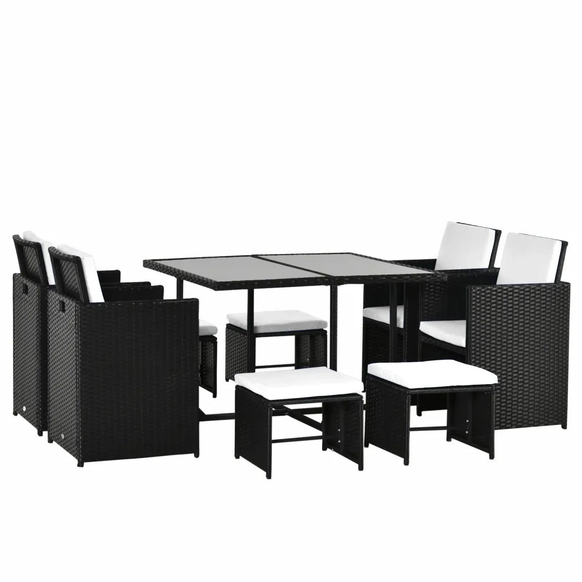 otsunny conjunto de jardín en polyratán 9 piezas, gain de place, résistant aux intempéries