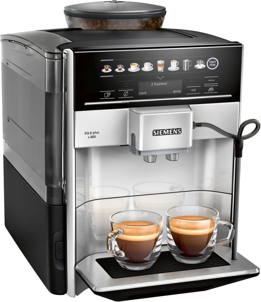 Siemens EQ6 plus s300 TE653501DE cafyera automático – Nombreuses boissons, mosseur à lait, broyeur céramique, doble tasse, détartrage y