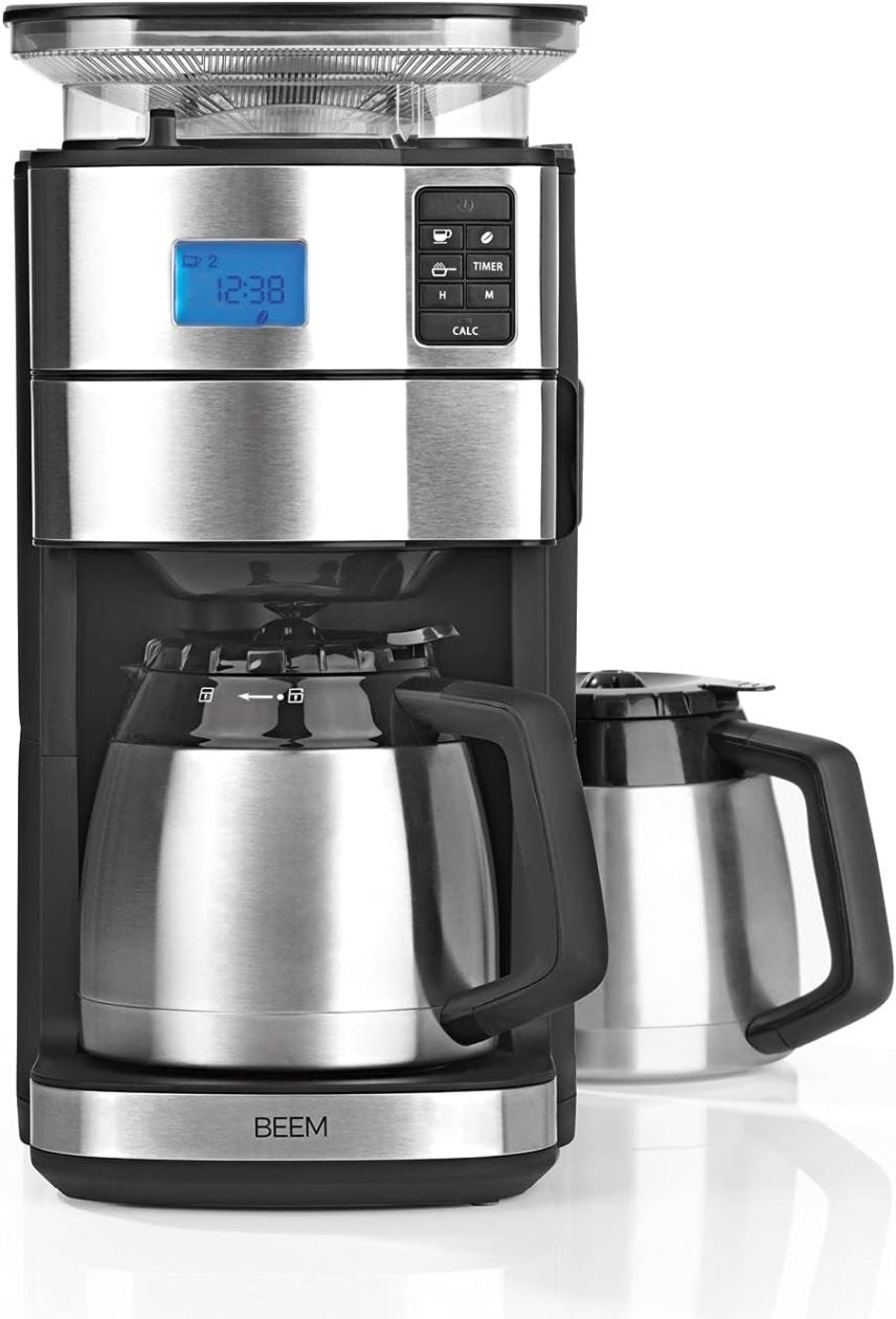 BEEM FRESH-AROMA-PERFECT II cafyera filtre con broyeur – acero inoxidable, verseuse isotherme, minuterie 24 h, 1000 W, bac à grains 180 g