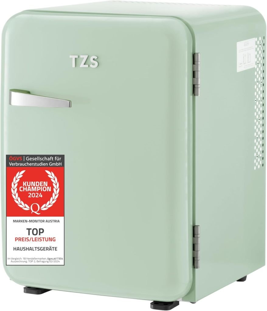 TZS First Austria Mini-frigorífico silencioso 40 L – Design rétro, potencia de refroidissement regulable, asa de puerta, système