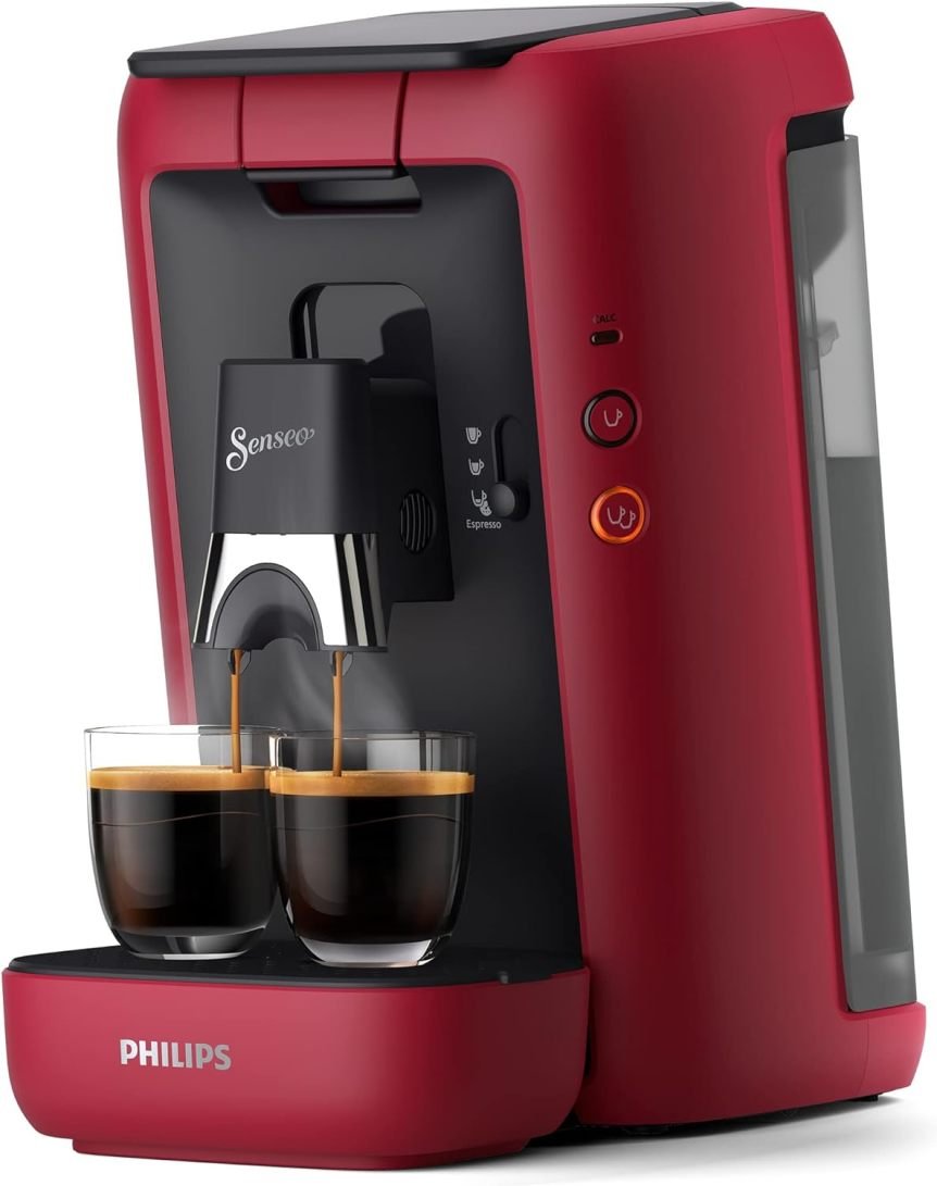 Philips Senseo Maestro Machine à dosytes – Intensité regulable, fonction mémoire, depósito 1,2 L, produit écoresponsable, rojo CSA260/90