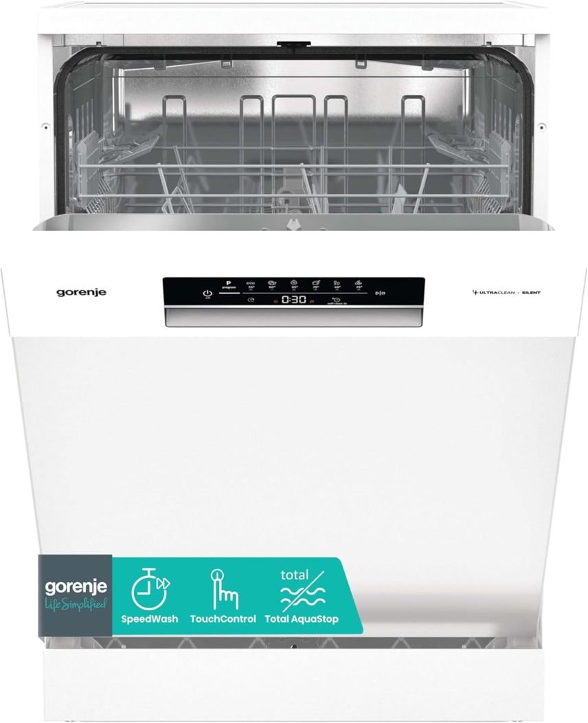 Gorenje GS642E90W lavavajillas pose libre 60 cm, 13 coverdes, Total AquaStop, protection anti-débordement, programme Hygiène, SpeedWash