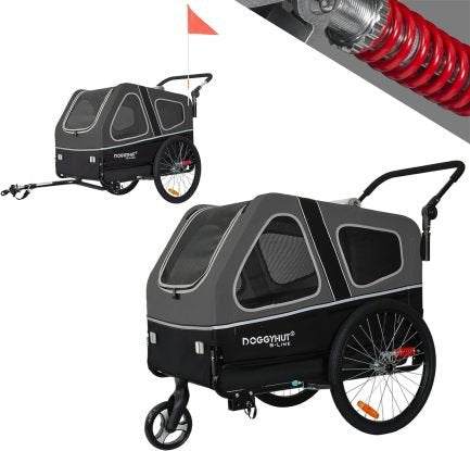 Doggyhut S-linoe XL Remorque biciclya y cochecito para chien 2-en-1 con suspension, jusqu’à 45 kg