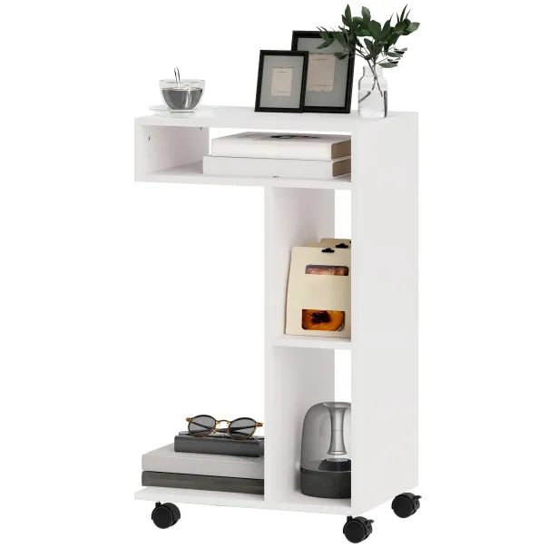 HOMCOM mesa d’appoint en C con ruedas y estanterías – blanco