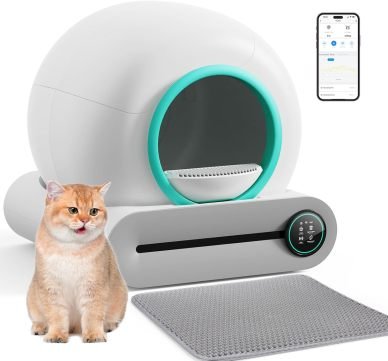 camaière autonytoyante para chat con alfombra y bolsas, capacidad 65 L + 9 L, contrôle via application