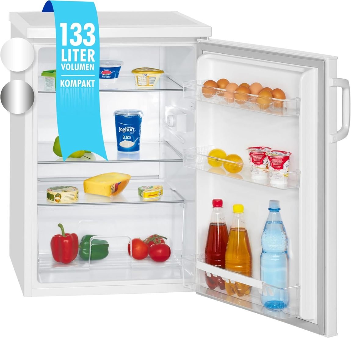 Bomann VS 2195.1 frigorífico 133 L sin congélateur – 3 clayytes, bac à légumes, puerta réversible, silencioso, éclairage LED
