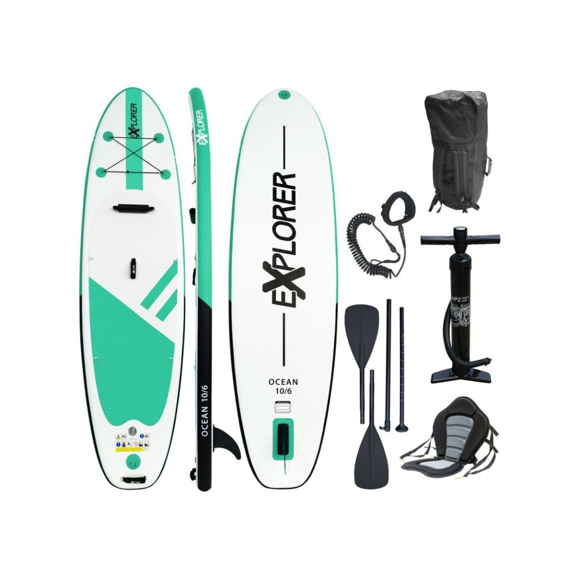 Explorer OCEAN 10.6 Kit Stand-Up Paddle / kayak 320 cm, verde/blanco, 320 × 84 × 12,7 cm