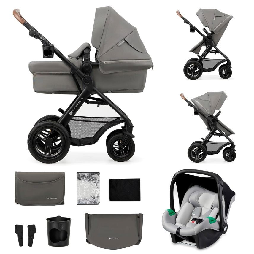 Kinderkraft MOOV2 AIR cochecito 3-en-1 jusqu’à 26 kg – silla de coche i-Size 40–75 cm, fonction cochecito, position allongée, grandee capote, ruedas