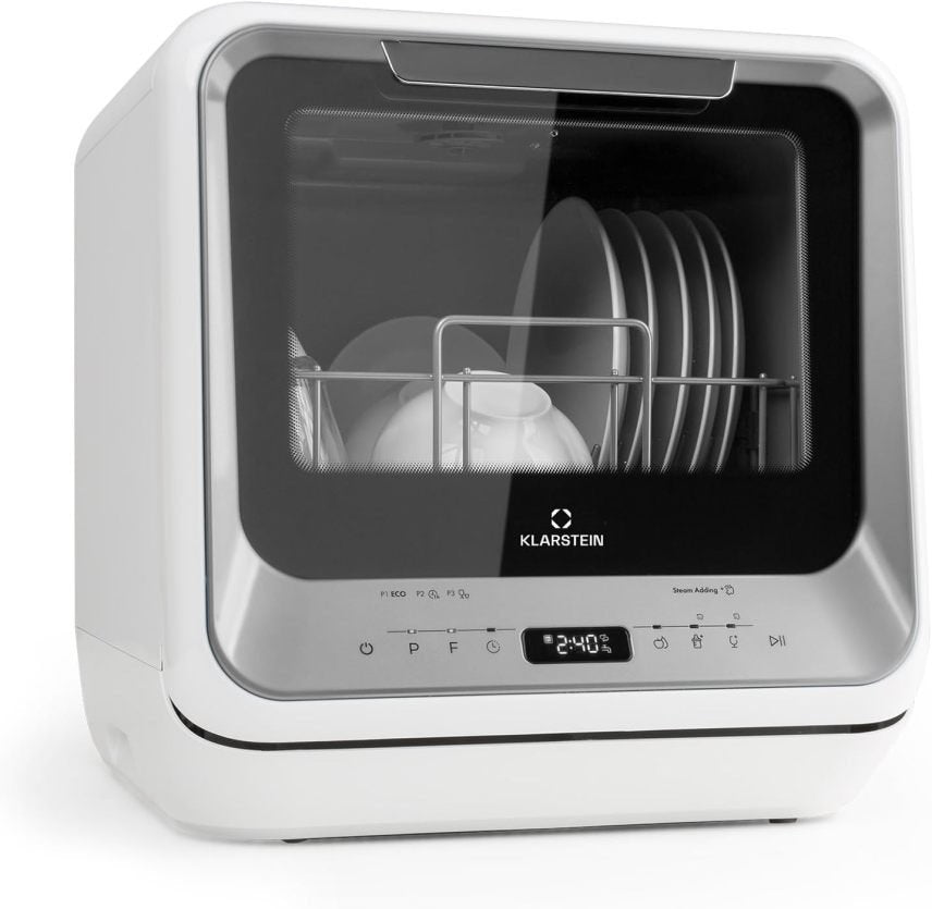 Klarstein ia Mini lavavajillas de mesa – 2 coverdes, 6 programmes, depósito 5 L, pantalla LED tactile, accessoires incluido, negro