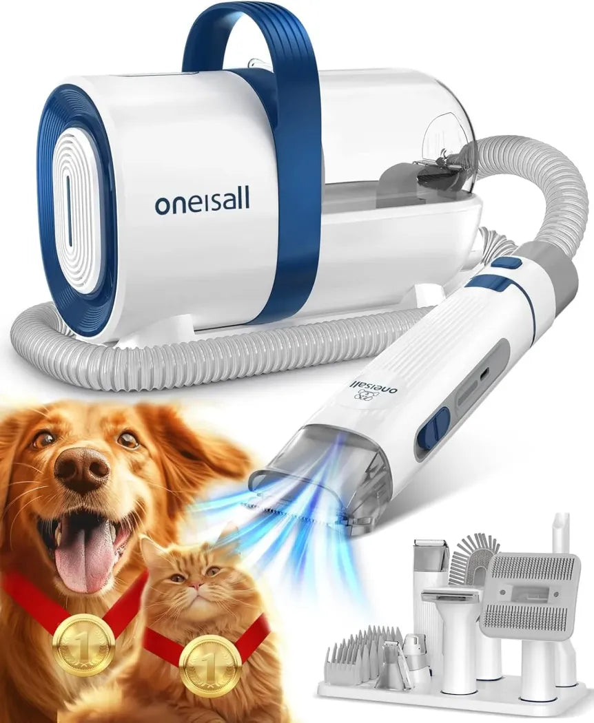 oneisall Cortacésped para chien con aspiradora – Aspiration 12 000 Pa jusqu’à 99,99 % des poils, silencieuse, 7 accessoires de toilytage