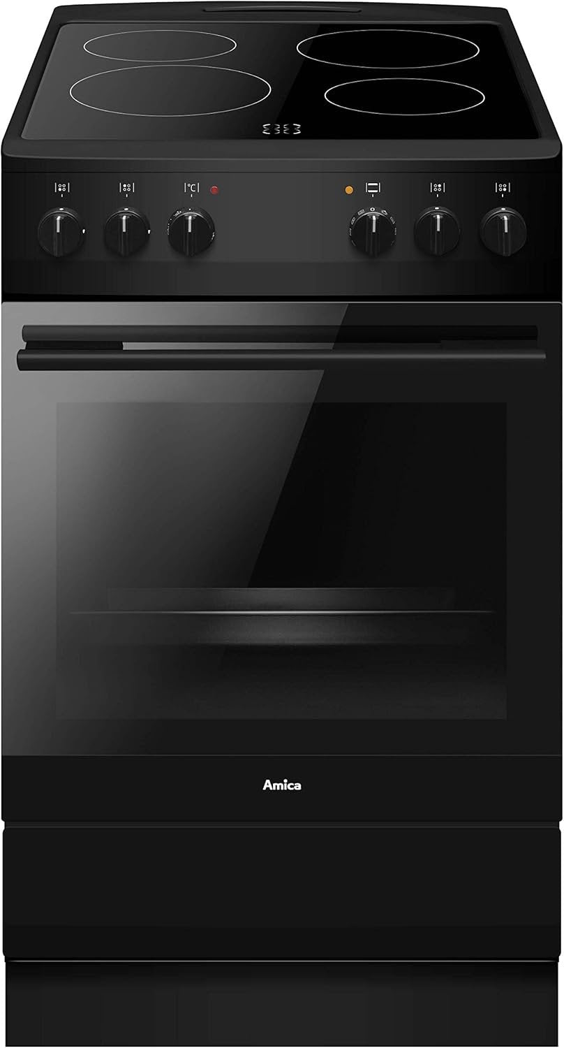 Amica SHC 11509 SM Cuisinière pose libre 50 cm – placa vitrocéramique, horno eléctrico, fonction Eco, chaleur voûte/sole, negro mat