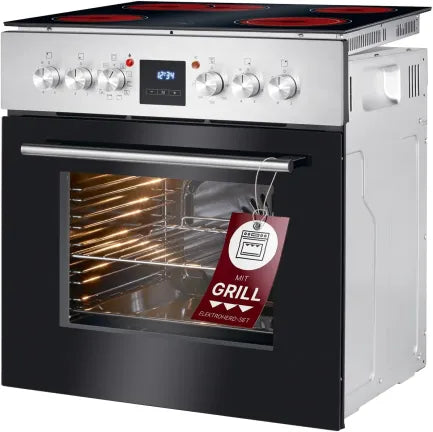 Bomann EHBC 7936 IX Ensemble horno eléctrico encastrable + placa vitrocéramique – 4 zones, horno 56 L, 9 fonctions, zone rôtissoire