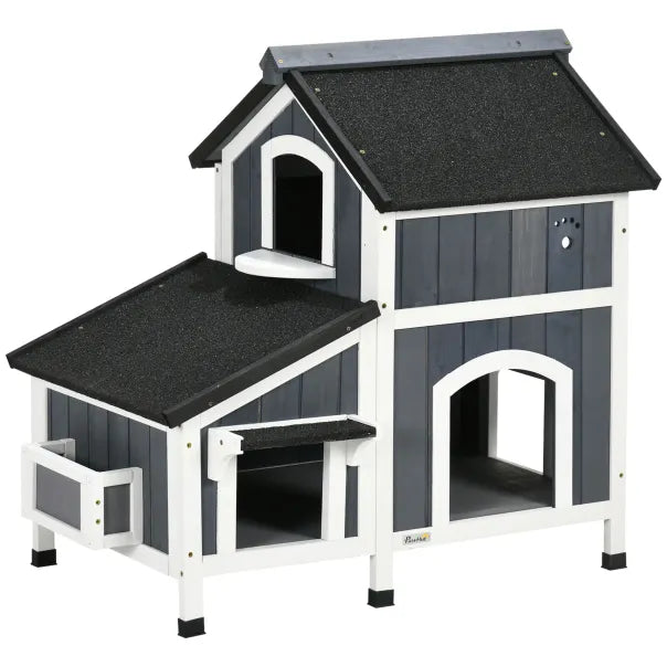 PawHut Maison exteriore para chat à 2 étages – techo bitumé y jardínière