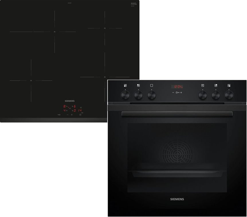 Siemens EQ522IA01 Ensemble horno/placa encastrable – horno HE517GBS4 60 × 60 cm, chaleur tornante 3D, autonytoyage, rail clip + placa induction
