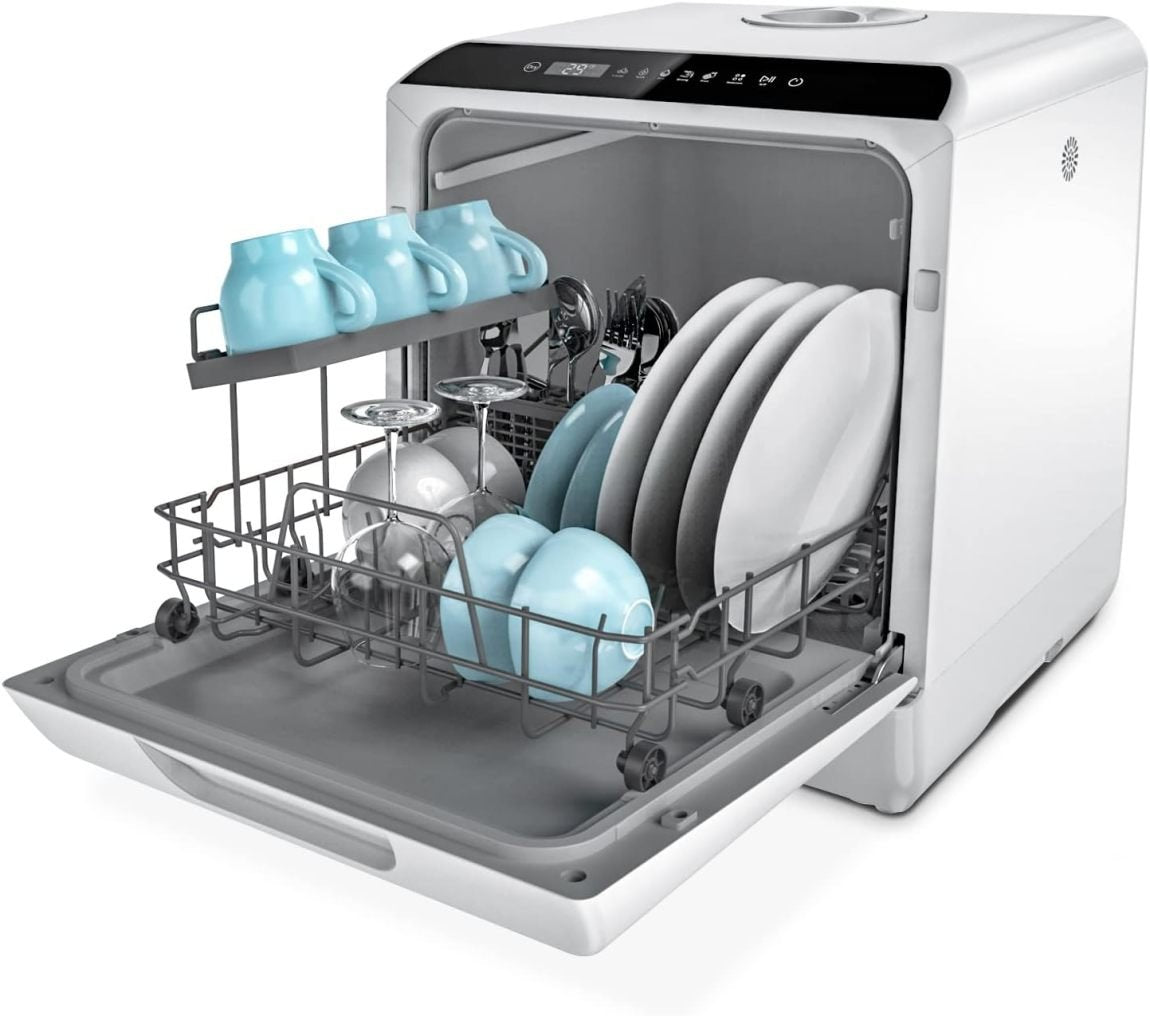 Hermitlux Mini lavavajillas de mesa – 4 coverdes, depósito 5 L, 6 programmes, idéal appartement, résidence y campinog, blanco