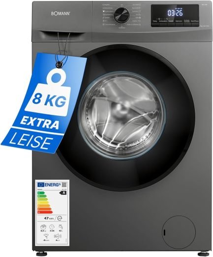 Bomann® lavadora 8 kg, 1400 tr/min – Garantie moteur 10 ans, moteur inverdeer silencioso, 15 programmes, pantalla LED, fonction vapeur, WA