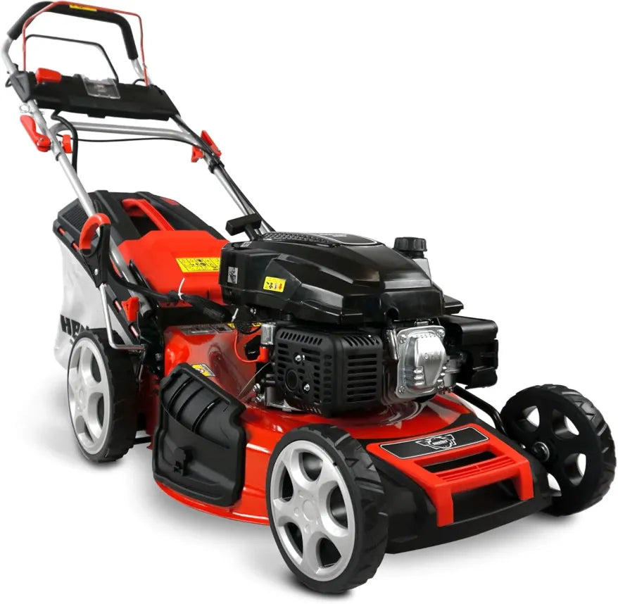 HECHT Cortacésped à essence 5-en-1 – Moteur Eco 4 temps 4,4 kW (6 ch), démarrage eléctrico, ancho 53 cm, bac 75 L, traction, ruedas brevyées