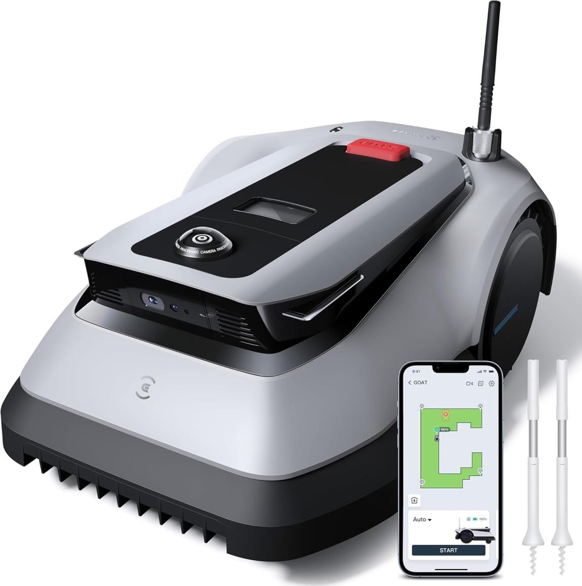 ECOVACS GOAT G1-800 Robot Cortacésped sin câble périmétrique jusqu’à 800 m² – TrueMappinog, évitement d’obstacles, 16 zones, pente 45 %, gestion vidéo
