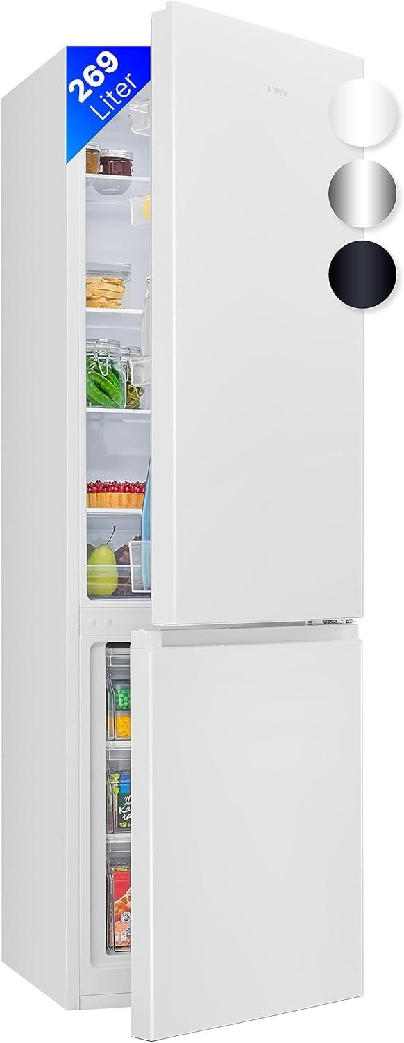 Bomann® frigorífico-congélateur 269 L – 198 L froid + 71 L congélation, 39 dB, LED, puerta réversible, 180 × 55 × 55,8 cm, kg 184.1 blanco