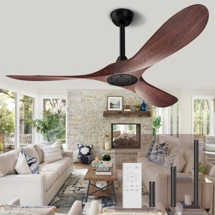 Biukis ventilador de plafond 152 cm con mando a distancia – 6 velocidads, moteur DC réversible, interior/exterior, finition nogal