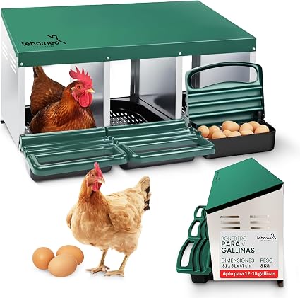 TEHORNEO Jaula para Gallinas de Acero Galvanizado – 81 × 51 × 47 cm, 3 Compartimentos para 12-15 Aves