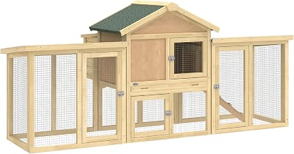 PawHut Gallinero Grande de Madera para Exterior – 204 × 85 × 93 cm, Color Natural