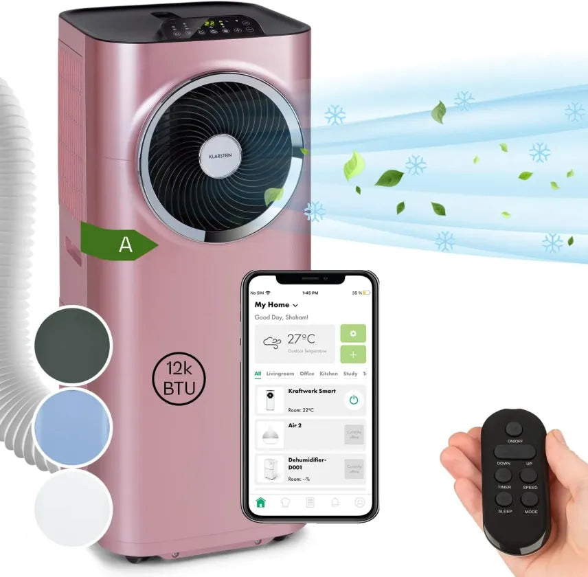 Klarstein aire acondicionado mobile 5-en-1 con tuyau d’évacuation – ventilador, déshumidificateur, purificateur d’air, mode nuit, contrôle via