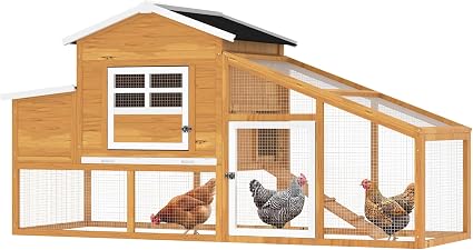 PawHut Gallinero de Madera para Exterior – 2-4 Gallinas, 200 × 80 × 105 cm, Marrón