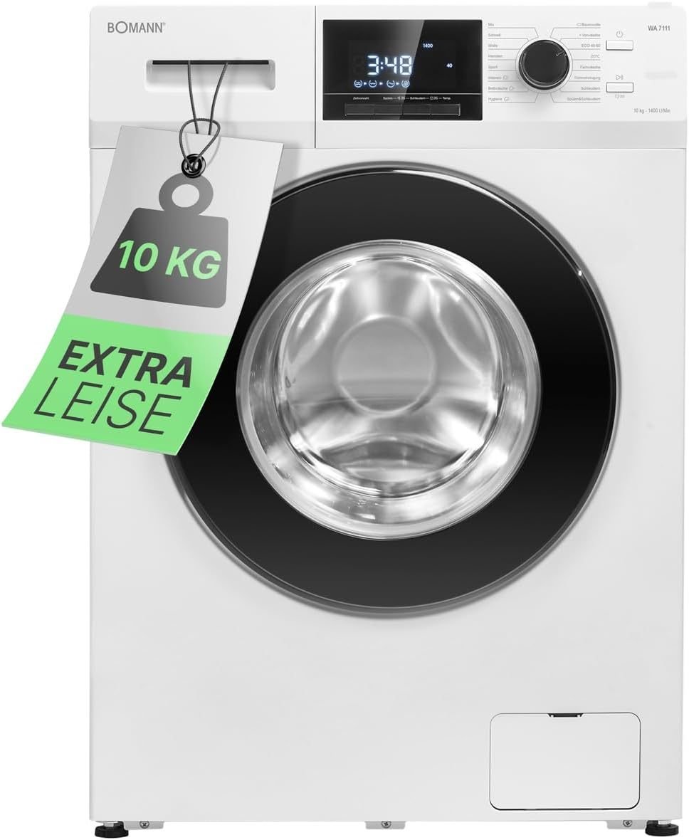 Bomann lavadora 10 kg, 1400 tr/min – Garantie moteur 10 ans, inverdeer silencioso y durable, 15 programmes, départ différé, pantalla LED, WA
