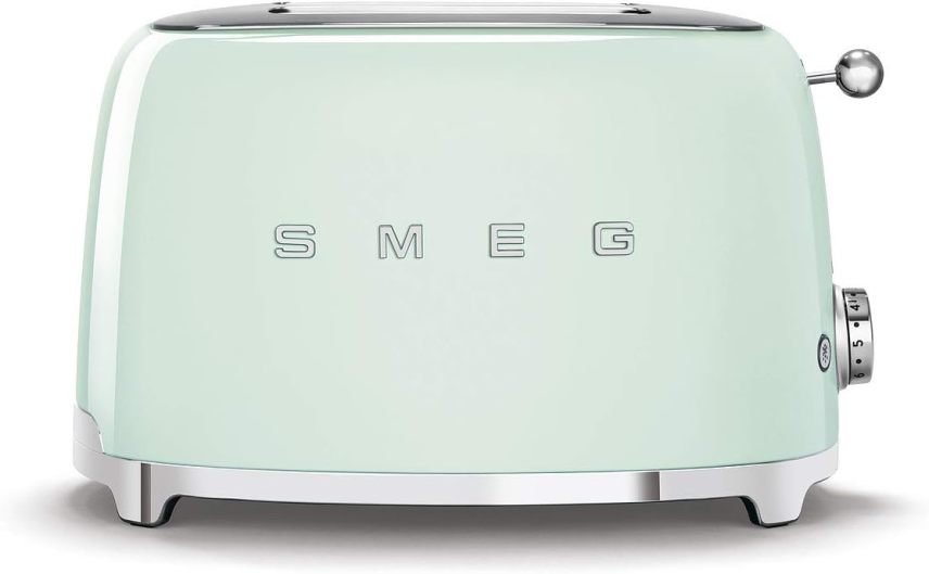 Smeg TSF01PGEU tostadora 2 fentes – 2 tranches, 6 niveaux de brunissage, récalefacción, décongélation y bagel, tiroir ramasse-miytes, 950 W, verde