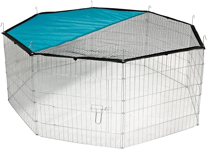Kerbl Pet Corral Exterior Extensible – 8 Paneles de Malla de 57 × 56 cm con Cubierta y Parasol