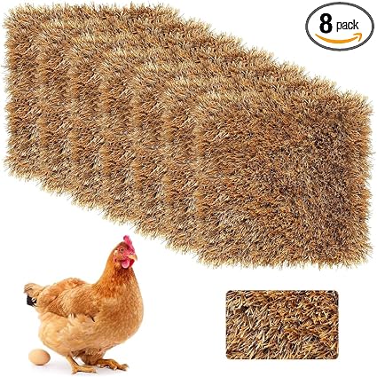 8 Alfombrillas para Nidos de Gallinas de 30 × 30 cm – Césped Sintético Lavable para Puesta de Huevos