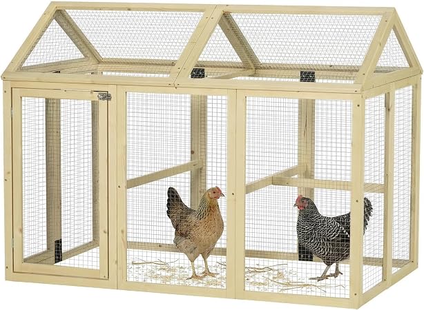 PawHut Gallinero para Exterior para 1-3 Gallinas – 140 × 88,5 × 106 cm, Color Natural