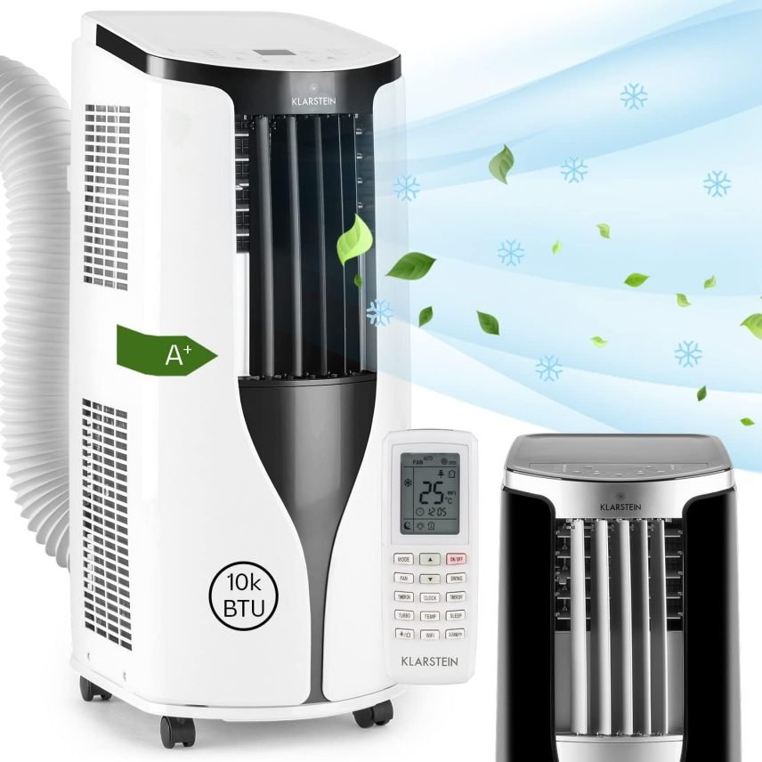 Klarstein aire acondicionado mobile con tuyau d’évacuation 3-en-1 – ventilador, déshumidificateur, 10 000 BTU, faible consommation, para maison y bureau