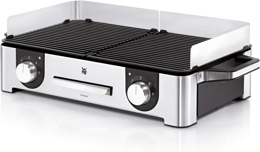 WMF Lono Master-Grill barbacoa eléctrico 50 × 28 cm – Grill de mesa con pare-vent y bac récupérateur, certifié exterior, 2 zones regulables