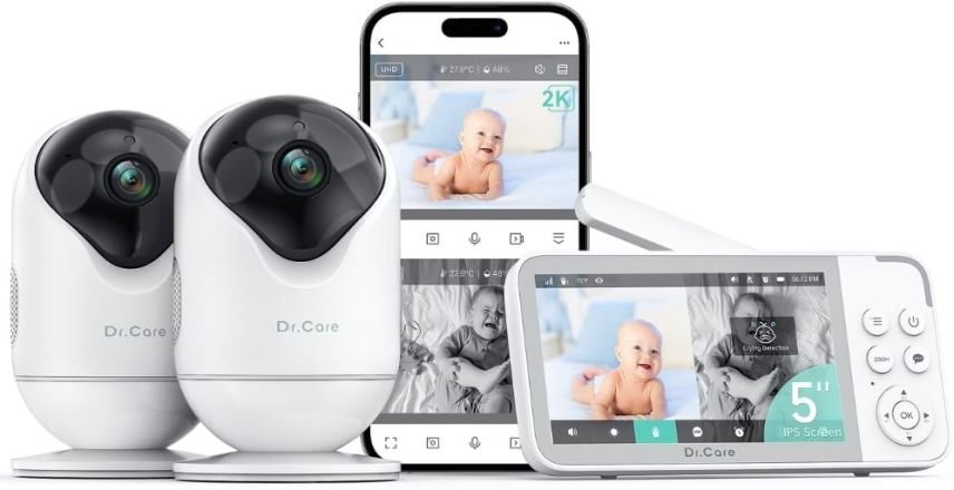 Dr.Care VistaView Babyphone Wi-Fi intelligent con 2 caméras – pantalla 5″ 1080p, caméra 2K, application, alertes movement/pleurs, vision nocturne