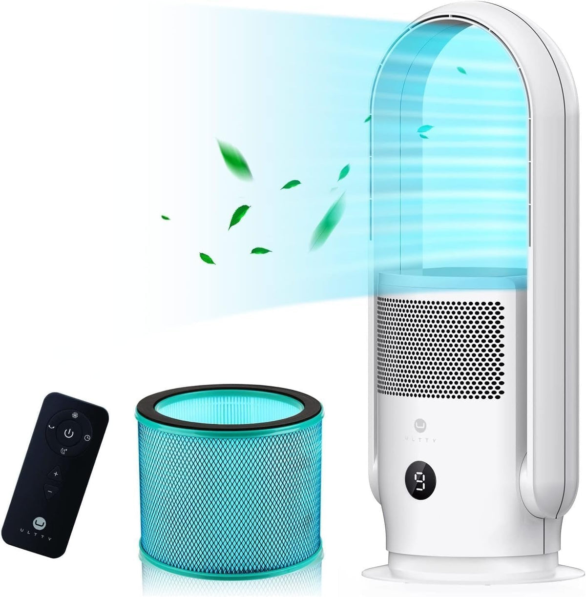 ventilador sin pales Ultty con purificateur d’air – ventilador tor silencioso, mando a distancia, commandes tactiles, minuterie 8 h, filtre HEPA