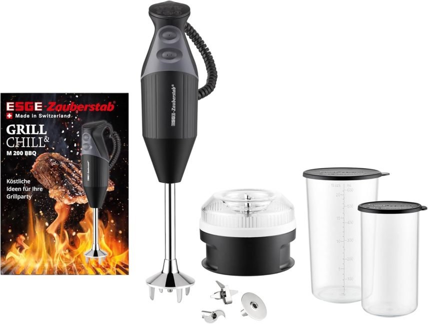 ESGE Zauberstab M 200 BBQ 98215 batidora plongeant profesional – Jusqu’à 17 000 tr/min, 200 W, accessoires incluido, asa ergonomique, moteur AC