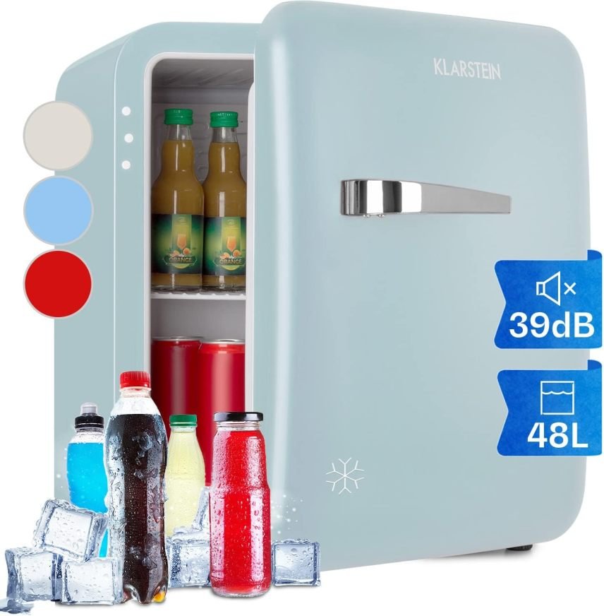 Klarstein Audrey Mini frigorífico rétro 70 L – Mini-bar pose libre, refroidissement par compresor, 0–10 °C, rojo