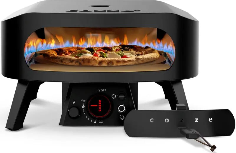 COZZE horno à pizza à gaz CLASSIC Black Edition 34 cm (13 poces) – Pierre rotative y boclier thermique para une cuisson parfaite
