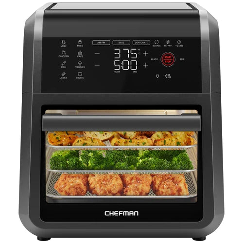 Chefman horno Airfryer multifunción 6-en-1, 12 qt – grandee capacidad, cuisson con peu d’huile, negro