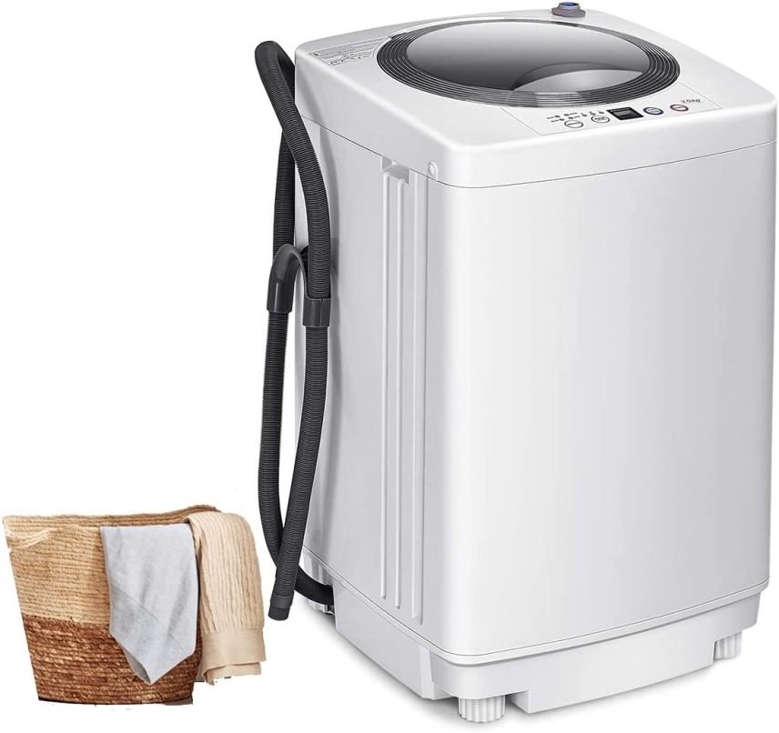 RELAX4LIFE Mini lavadora automático 3,5 kg – Chargement par le dessus, pompe, pantalla, essorage, 6 programmes, 240 W, campinog/campinog-car, 43 × 43 ×