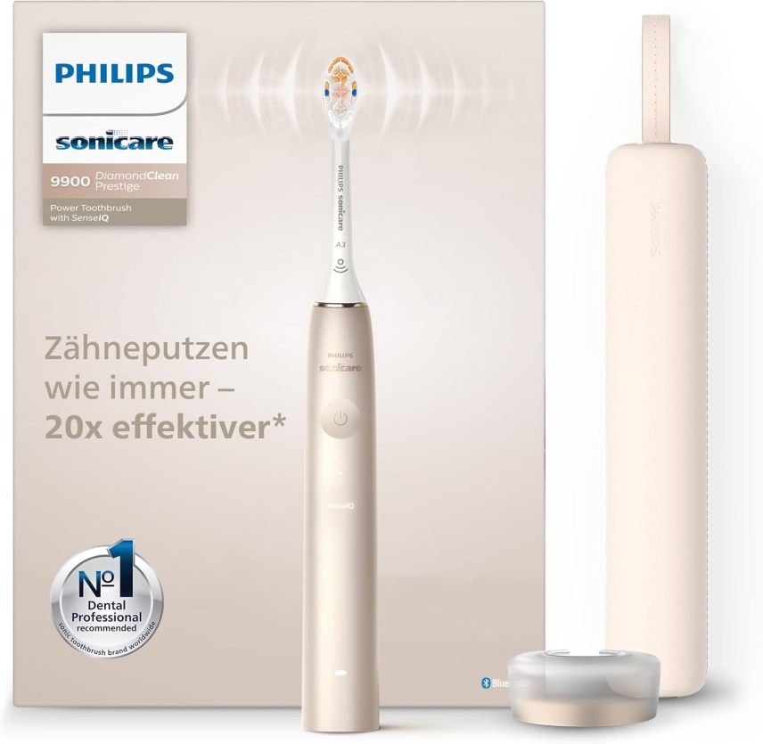 Philips Sonicare DiamondClean Prestige 9900 Brosse à dents eléctrico con SenseIQ, tête A3 Premium All-in-One y étui de charge, azul nuit