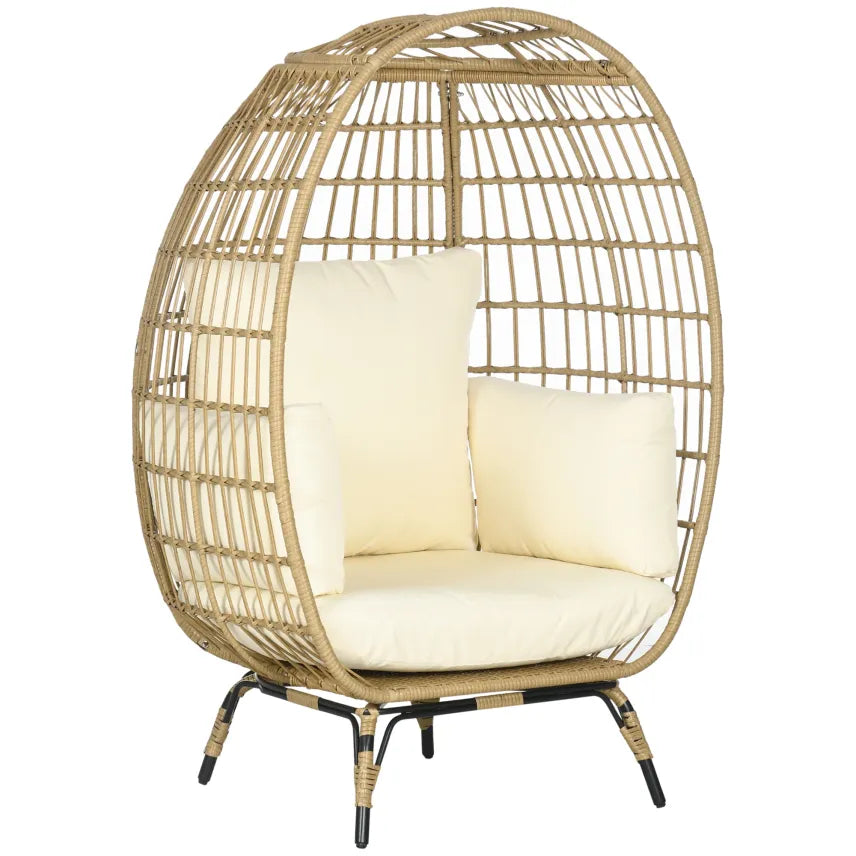 otsunny Fauteuil en résine tressée forme panier – cojíns épais, pies regulables